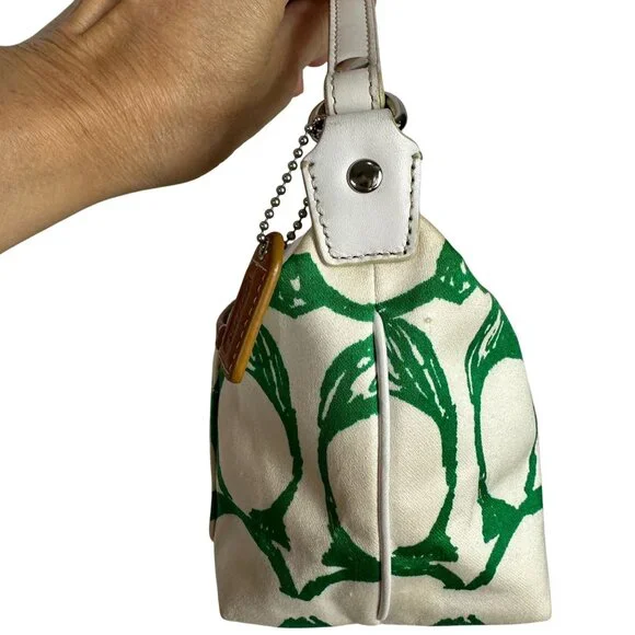 Vintage Coach Green Scribble Signature Hampton Top Handle Pouch Mini Bag Y2K NEW - Picture 4 of 16